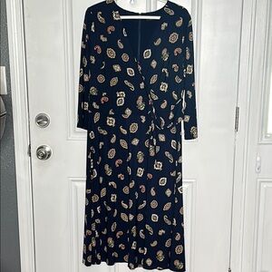 Navy Floral Long Sleeve Dress